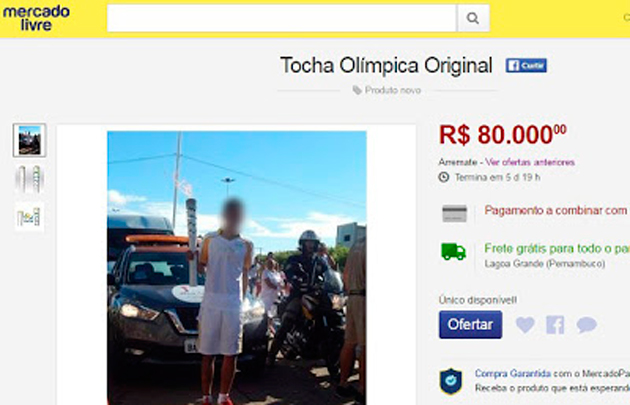 Condutores vendem vestimenta e tocha olímpica na internet por até R$ 120 mil