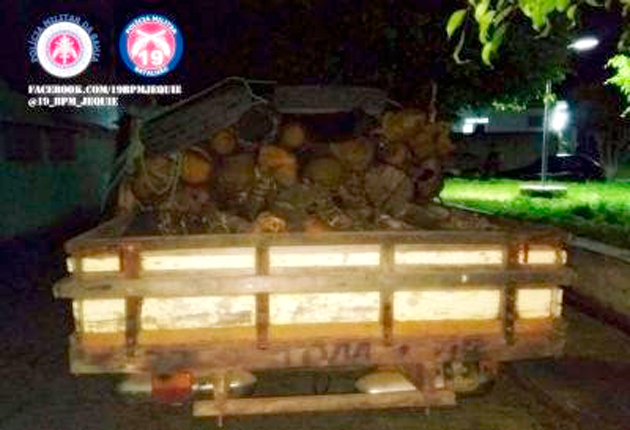Polícia Militar apreende caminhonetes com madeira ilegal em Itagi