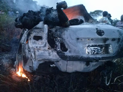 Camacan: Depois de batida, carro explode em acidente na BR-101; dois morreram
